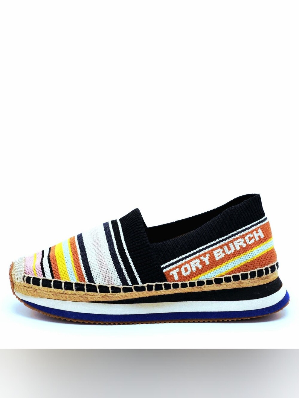 Tory Burch Daisy Multi Color Stripe Knit Espadrille Platform Shoes Women Sz 8.5